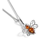 HENRYKA Honey Bee Necklace in 925 Sterling Silver and Cognac Amber, Bumble-Bee Necklace, Gift for Bee Lover