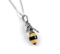 HENRYKA Hornet Bumble Bee Necklace in 925 Solid Silver and Amber, Nature Jewellery Gifts