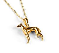 HENRYKA Large Silver Greyhound Necklace in 925 Sterling Silver and 24ct Gold Plate, Whippet Charm, Sighthound Necklace, Dog Lover Gift