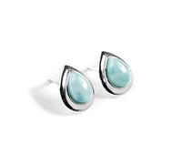 HENRYKA Larimar 925 Sterling Silver Stud Teardrop Earrings | Essential Simple Minimal Natural Gemstone Earrings | Bridesmaid Jewellery | Birthstone Gift