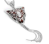 HENRYKA Leopard Necklace 925 Sterling Silver | Jaguar Women Jewelry | Cheetah Tiger Panther Big Cat Pendant | Baltic Amber