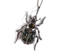 HENRYKA Noble Chafer Beetle Necklace in Sterling Silver & Amber