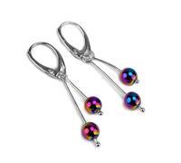 HENRYKA Rainbow Titanium Drop Dangle Earrings in 925 Sterling Silver Double Bead | Simple Classic Jewellery | Gifts For Her | Statement Earrings