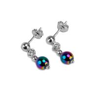 HENRYKA Rainbow Titanium Drop Dangle Earrings in 925 Sterling Silver Single Bead | Simple Classic Jewellery | Gifts For Her | Statement Earrings