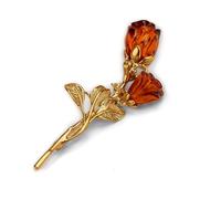 HENRYKA Rose Brooch Baltic Amber 925 Sterling Silver 24ct Gold Plate | Flower Statement Jewellery | Coat Scarf Accessory Pin | Gifts for Women Mum