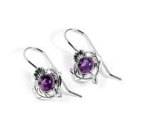 HENRYKA Scottish Thistle Hook Earrings 925 Sterling Silver, Amethyst | Scottish Charm | February Birthstone | Symbolic Flower Gifts