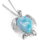 HENRYKA Sea Turtle Tortoise Necklace in 925 Sterling Silver and Larimar - 18 inch Chain | Sea-Life Jewellery | Boho Statement Summer Pendant for Mum Sister Girlfriend