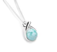 HENRYKA Sealed with A Kiss Necklace in 925 Sterling Silver & Larimar - 18" Chain | Hypoallergenic Classic Pendant Charm Accessory | Gifts for Wife, Girlfriend, Mum
