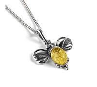 HENRYKA Silver and Cognac Yellow Bumblebee Necklace, Bumble Bee Honey Bee Necklace, Minimal Necklace, Gift for Bee Lover