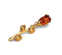 Henryka Silver Brooch With Amber Rose | 925 Sterling Silver & Orange Amber | Elegant Vintage Style | Detailed Rose Design | Great Gift for Mum, & Grandma | Stunning Orange Stone | 47 mm x 10 mm