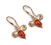 HENRYKA Silver & Cognac Amber Bumble-Bee Earrings | 925 Sterling Silver & 24ct Gold Plate Honey Bee Dangle Earrings | Cute Fashion Accessory & Jewellery Gift for Her & Women