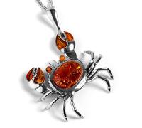 HENRYKA Statement Crab Necklace in Solid 925 Sterling Silver and Baltic Amber - 18" Chain | Hypoallergenic Pendant Sea-Life Charm Accessory | Gifts for Wife, Girlfriend, Mum