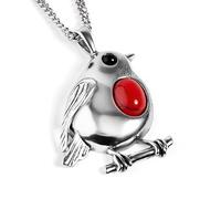 HENRYKA Statement Robin Bird Necklace in 925 Sterling Silver and Natural Gemstone, Christmas Festive Jewellery, Bird Lover Gift