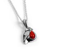 HENRYKA Statement Robin Bird Necklace in 925 Sterling Silver Necklace for Women with Coral Gemstone | 13mm x 8mm Pendant with 18” Chain | Christmas Festive Jewellery Gifts for Women & Bird Lovers