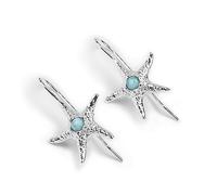 HENRYKA Sterling Silver Starfish Hook Earrings with Larimar Gemstone | Nautical Statement Earrings | Boho Fashion Accessory | Gift for Mom Girls & Women