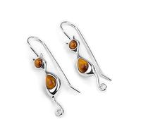 HENRYKA Sterling Silver Tabby Cat Hook Earrings | Sterling Silver & Tiger's Eye Cat Silhouette & Curly Tail Earrings | Boho Style Colourful 3D Earrings & Jewellery Gift for Girls & Women