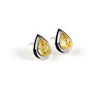 HENRYKA Yellow Baltic Amber 925 Sterling Silver Stud Teardrop Earrings | Essential Simple Minimal Natural Gemstone Earrings | Bridesmaid Jewellery | Birthstone Gift