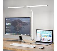 Hensam LED Desk Lamp for Office,Double Head Desk Light with Clamp,Eye-Caring Monitor Light Bar 5 Color Modes,Touch Control Table Lamp for Study,Bedroom,Work,Task,Reading,Adapter,12W,1400 Lumen White