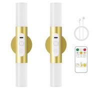 Hensam Motion Sensor Wall Sconces with Remote Control, LED Rechargeable Battery Operated Wall Lights Set of Two for Living Room, Indoor Wireless Wall Lamps for Bedroom, Hallway, Stair, Gold 2 Pack