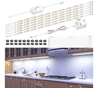 Hensam Under Cabinet Lights - 6PCS*50cm LED Light Strips, Dimmable Counter Light for Kitchen, Shelf, Cupboard, Cabinet, Closet, 12V Adapter, Dimmer, 6000K White, 180 LED, 1500lumen