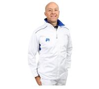Henselite Mens Lawn Bowling Full Zip Fleece Jacket-Color White with Blue Trims Size L