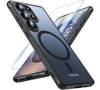 Hensinple Case for Samsung Galaxy S25 Ultra,Magnetic with Glass Screen Protector, Military Shockproof Rugged Heavy Duty Protection Slim Matte Transparent Cover Phone Case for Galaxy S25 Ultra Black