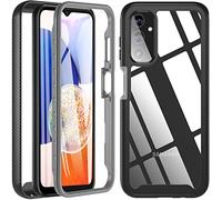 Hensinple For Samsung Galaxy A14 5G Phone Case Built-in Screen Protector, 360° Full Body Bumper Case Rugged PC Front+Liquid Silicone Back Shockproof Anti-scratch Protective Cover, Black