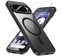 Hensinple Magnetic Case for Google Pixel 9 & 9 Pro with Tempered Glass Screen Protector, Fit for MagSafe, 360° Shockproof Clear Back Cover, Black