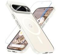 Hensinple Magnetic Case for Google Pixel 9 & 9 Pro with Tempered Glass Screen Protector, Fit for MagSafe, 360° Shockproof Clear Back Cover, White