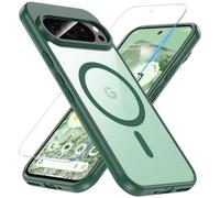 Hensinple Magnetic Case for Google Pixel 9 & 9 Pro with Tempered Glass Screen Protector, Fit for MagSafe, 360° Shockproof Clear Back Cover, Green