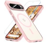 Hensinple Magnetic Case for Google Pixel 9 & 9 Pro with Tempered Glass Screen Protector, Fit for MagSafe, 360° Shockproof Clear Back Cover, Pink