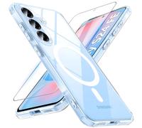 Hensinple Magnetic Case for Samsung Galaxy S24 FE Case with Tempered Glass Screen Protector, Fit for MagSafe,Non-Yellowing Clear Shockproof Back Cover Case for Samsung S24 FE, Transparent