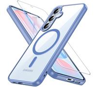 Hensinple Magnetic Case for Samsung Galaxy S24 FE Case with Tempered Glass Screen Protector, Fit for MagSafe, Non-Yellowing Clear Shockproof Back Cover Phone Case for Samsung S24 FE,Light blue