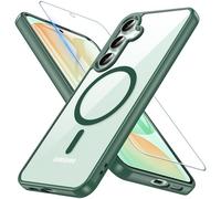 Hensinple Magnetic Case for Samsung Galaxy S24 FE Case with Tempered Glass Screen Protector, Fit for MagSafe,Non-Yellowing Clear Shockproof Back Cover Case for Samsung S24 FE,Green