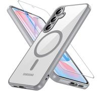 Hensinple Magnetic Case for Samsung Galaxy S24 FE Case with Tempered Glass Screen Protector, Fit for MagSafe,Non-Yellowing Clear Shockproof Back Cover Case for Samsung S24 FE,Gray