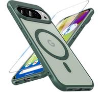 Hensinple Magnetic for Google Pixel 10 Case/Google Pixel 10 Pro Case with Tempered Glass Screen Protector, Fit for MagSafe, 360 Shockproof Matt Back Cover, Green