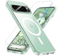 Hensinple Magnetic for Google Pixel 9 Case/Google Pixel 9 Pro Case with Tempered Glass Screen Protector, Fit for MagSafe, 360 Shockproof Anti-yellowing Clear Back Cover, Transparent