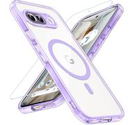 Hensinple Magnetic for Google Pixel 9A Case with Tempered Glass Screen Protector, Fit for MagSafe, 360 Military Protection Shockproof Clear Durable Back Cover Case for Pixel 9A,Purple