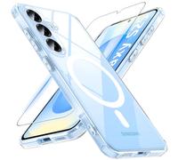 Hensinple Magnetic for Samsung Galaxy S25 Case with Tempered Glass Screen Protector, Fit for MagSafe,Clear Shockproof Back Cover Case for Samsung S25, Transparent