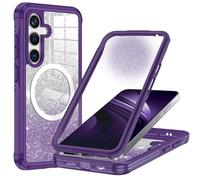 Hensione for Galaxy S24 Plus Case,Compatible with MagSafe,Magnetic Glitter Case Built-in 9H Tempered Glass Screen Protector,Shockproof Protective Case for Samsung Galaxy S24 Plus,All Purple