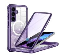 Hensione for Galaxy S25 Case,Compatible with MagSafe,Magnetic Glitter Case Built-in 9H Tempered Glass Screen Protector,Shockproof Protective Case for Samsung Galaxy S25,All Purple