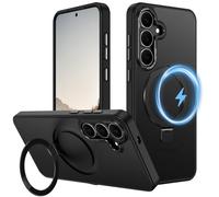 Hensione for Galaxy S25 FE Case,[Compatible with MagSafe][Invisible Magnetic Stand Ring Holder],Slim Shockproof Translucent Matte Back Cover for Samsung Galaxy S25 FE 6.7",Black