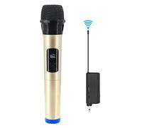 Hensych Handheld Wireless Microphone UHF Dynamic Mic with Portable Mini Receiver with LED Display Support Multiple Audio Systems Speakers Amplifiers Wireless Mic System (Gold)