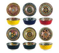 Henten Home Cereal Bowl, Bowls Set of 6-25 OZ, Porcelain Salad Bowls for Cereal/Soup/Noodles/Poke/Pho/Fruit, Boho Dishes - Vibrant Colours Soup Plates