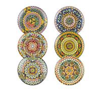Henten Home Dessert Plates, Ceramic Salad Plate Set of 6-8 inch, Flat Kitchen Colorful Round Plate - Bohemian Style