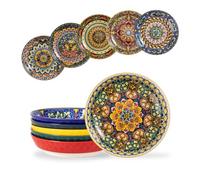 Henten Home Pasta Bowls, Porcelain Salad Plates - 32 OZ, Large Corlorful Serving Bowls for Pasta/Salad/Cereal/Fruit, Colourful Bowls Set of 6 - Bohemian Style