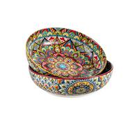 Henten Home Pasta Plate Set, Soup Plates/Colourful Deep Plates Set of 2, 1500 ml Multi-Bowls/Salad Bowls for Soup, Pasta, Spaghetti, Salad - Series Mylo, Boho Style