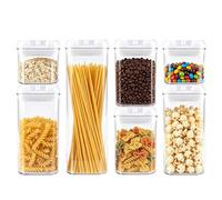 HENTPTD 7-Pc Airtight Food Storage Container Set, Clear Kitchen Cereal Jars | Food Containers with Lids, Canisters for Coffee Beans Sugar Spaghetti Pasta