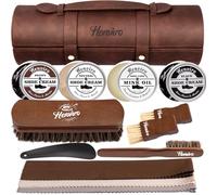 Henviro Leather Shoe Shine Kit For Men - 13 PC Shoe Polish Kit, Leather Boot Care, Shoe Care Kit Birthday Christmas Gift, Brown, Large