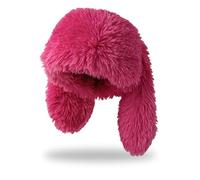HENWASAI Y2K Fuzzy Bunny Hat for Women Cute Plush Beanie with Bunny Ears Long Rabbit Ears Winter Hat, Pink, One Size